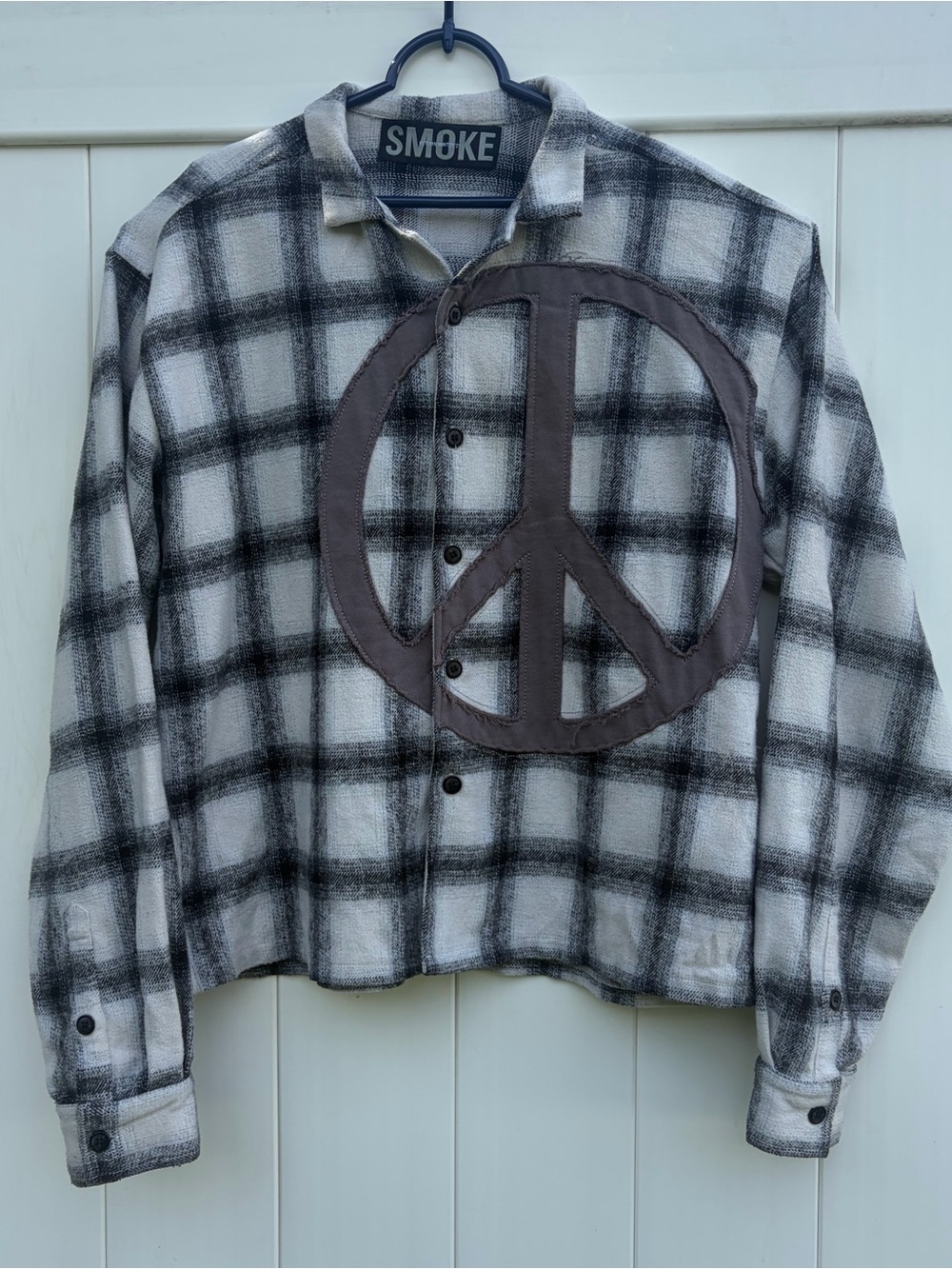 Vale Lives Forever Peace Flannel A/W 21’ Grey Black Plaid Cropped Boxy Size XXL